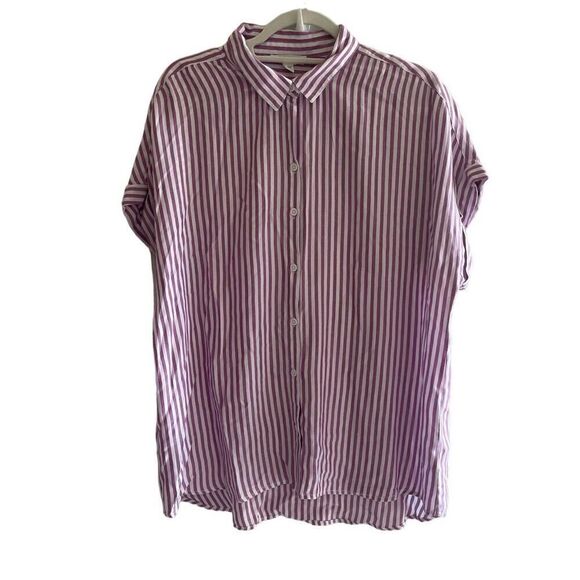 Beach Lunch Lounge Purple Striped Dolman Short Sleeve Top Women’s Size Large - Picture 1 of 5